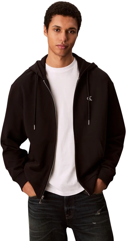 Calvin Klein Men's LS EU 350TERRY MONOGRAM FZ HOODI LV04RD240G Sweatshirts, BLACK (Black), S