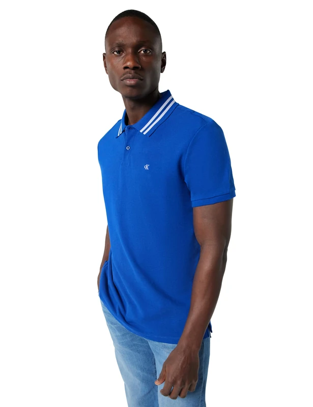 Calvin Klein Men's SS Monogram Pique Tipped Polo LV04RC276G Polos, Blue (Chase Blue), M