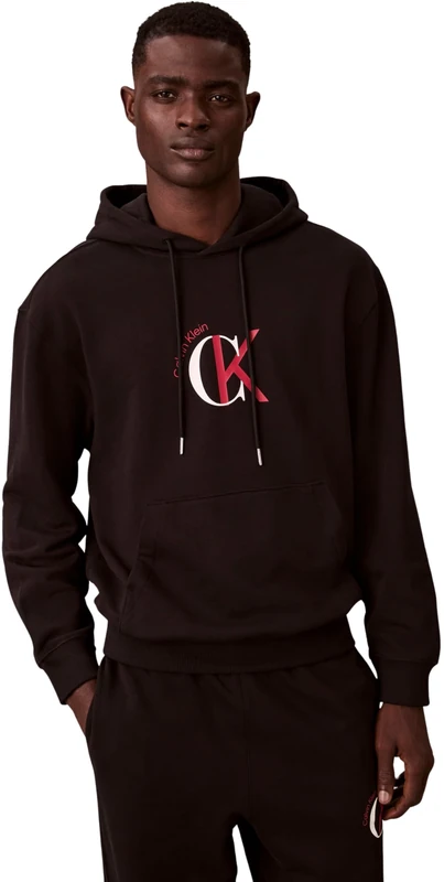 Calvin Klein Men's LS EU 350TERRY GRAPHIC HOODIE LV04RE255G Sweatshirts, BLACK (Black), XS