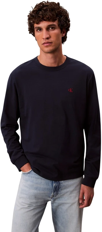 Calvin Klein Men's LS Easy Monogram TEE LV04RD247G Tees, Blue (Dark Sapphire), XXL_Plus