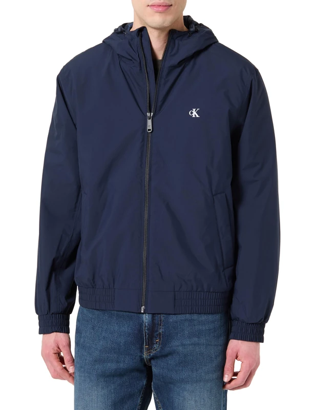 Calvin Klein Men's LS HOODED RIPSTOP HARRINGTON JKT LV04RE516G Jackets, BLUE (Dark Sapphire), XL