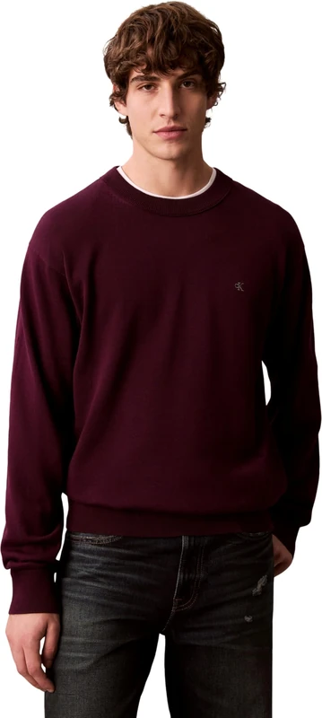 Calvin Klein Men's EU LS Cotton Relaxed CREWNK SWEA LV04RC309G Sweaters, Purple (Passion Plum), L