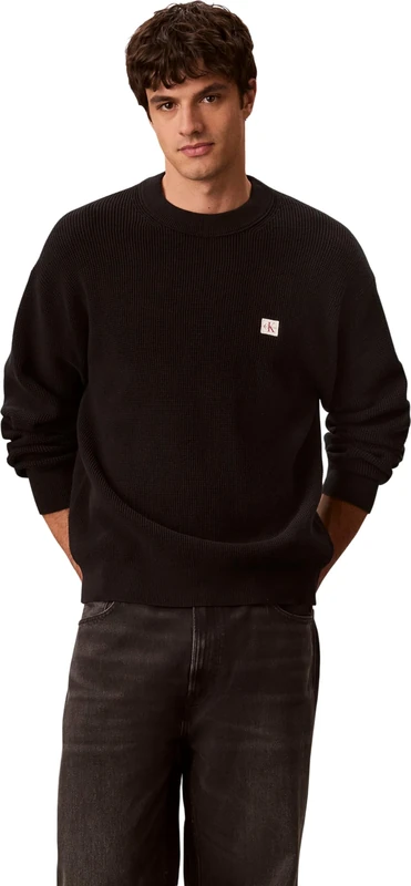 Calvin Klein Men's LS EZ Cotton Waffle CRWNK SWTR 9 LV04RD313G Sweaters, Black (Black), L