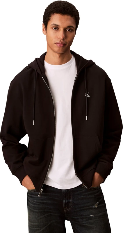 Calvin Klein Men's LS EU 350TERRY MONOGRAM FZ HOODI LV04RD240G Sweatshirts, BLACK (Black), XXL_Plus - Image 1