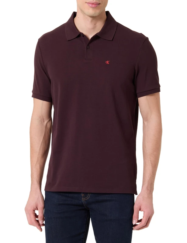 Calvin Klein Men's SS Monogram Pique Polo LV040EM269 S/S Polo, Purple (Mocha Brown), S