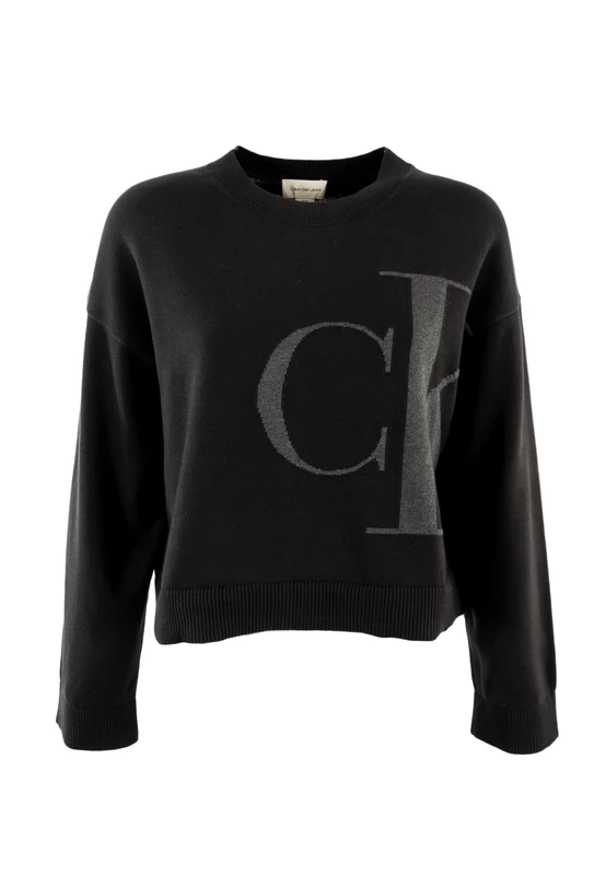 Calvin Klein Women's Long Sleeve Smooth Cotton CK Jac LV047E304G Sweaters, Black (Black), XL