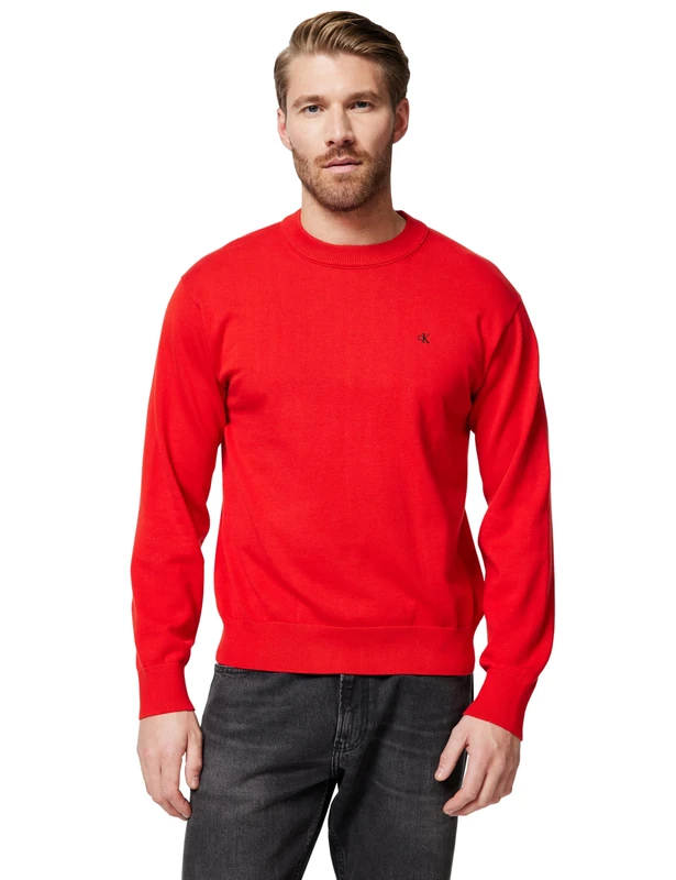 Calvin Klein Men's EU LS Cotton Relaxed CREWNK SWEA LV04RC309G Sweaters, RED (Adrenaline Rush), S
