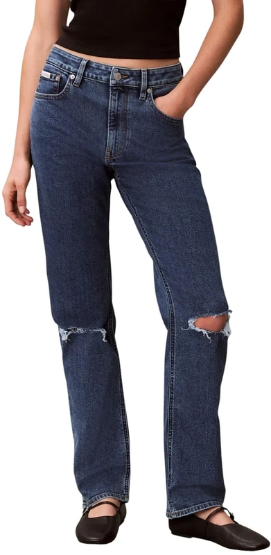 Calvin Klein Women's Jeans Straight Destroyed High Waist, Blue (Destroyed Sea), 30W/30L