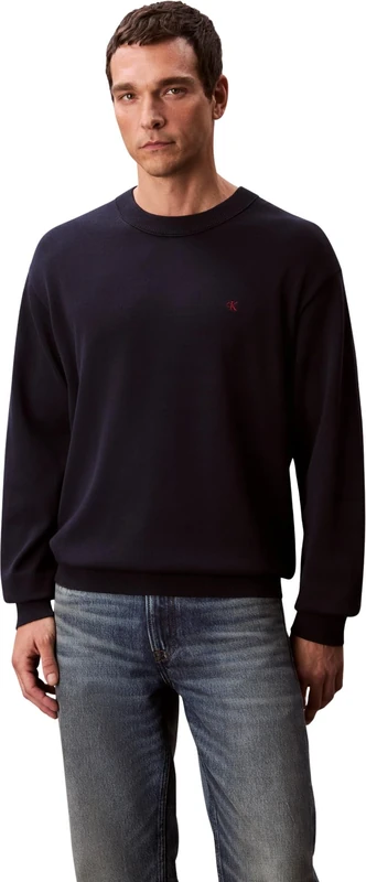 Calvin Klein Men's EU LS Cotton Relaxed CREWNK SWEA LV04RC309G Sweaters, Blue (Dark Sapphire), XXL_Plus