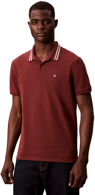 Calvin Klein Men's SS Monogram Pique Tipped Polo LV04RC276G Polos, RED (Mocha Moment), L