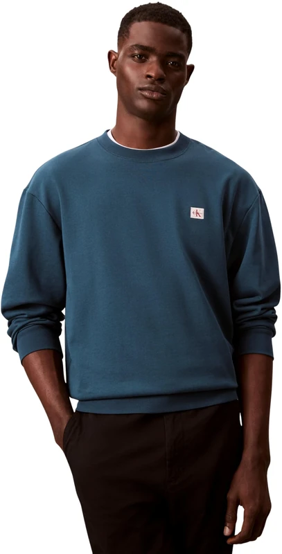 Calvin Klein Men's LS 350TERRY EU WHSL BADGE CREWNE LV04RC273G Sweatshirts, BLUE (Navy Teal), XL