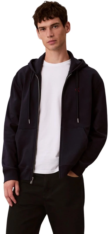 Calvin Klein Men's LS EU 350TERRY MONOGRAM FZ HOODI LV04RD240G Sweatshirts, BLUE (Dark Sapphire), XXL_Plus