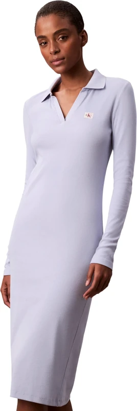 Calvin Klein Women's LS Woven Label Johnny Collar MID LV047E202G Dresses, Purple (Casual Blue), M