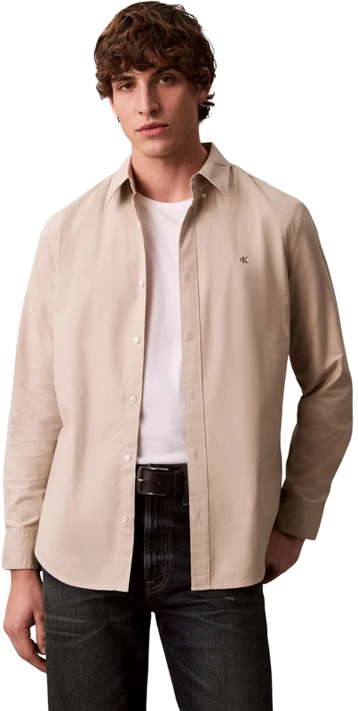 Calvin Klein Men's LS Solid Oxford Classic Shirt LV140EM125 Other Shirts, Brown (Ancient Marble), S