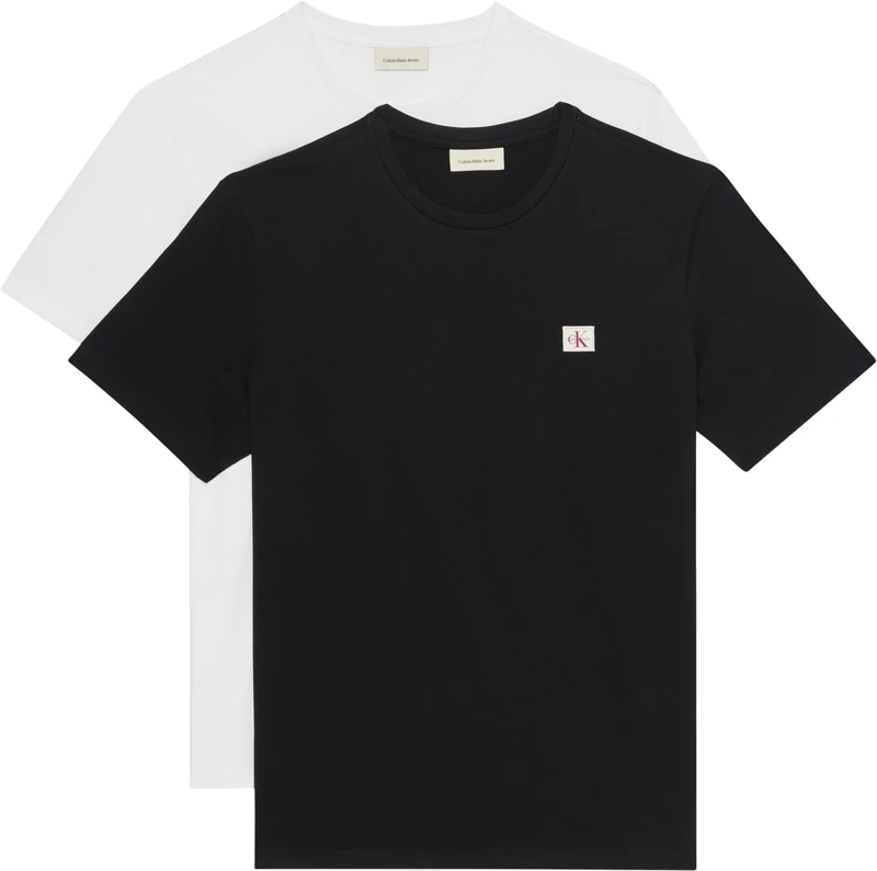 Calvin Klein Men Ss Woven Label Tee 2Pk LV04RD248G Tees, Multi (Black/Bright White), S