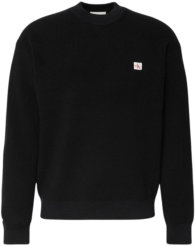 Calvin Klein Men's LS EZ Cotton Waffle CRWNK SWTR 9 LV04RD313G Sweaters, Black (Black), XL