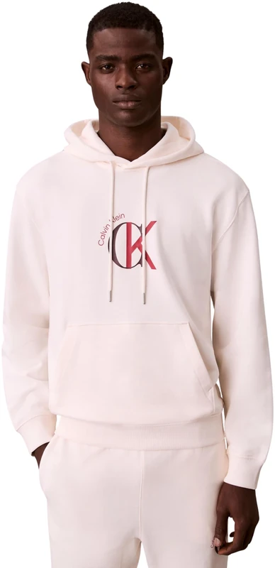 Calvin Klein Men's LS EU 350TERRY GRAPHIC HOODIE LV04RE255G Sweatshirts, WHITE (White Greige), L
