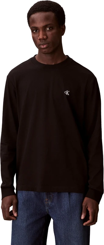 Calvin Klein Men Ls Easy Monogram Tee LV04RD247G Tees, Black (Black), XS - Image 1