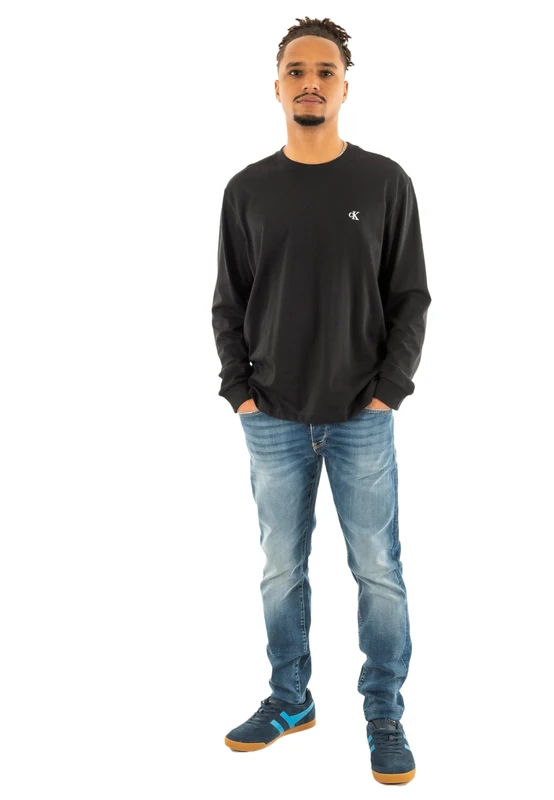 Calvin Klein Men Ls Easy Monogram Tee LV04RD247G Tees, Black (Black), XXL