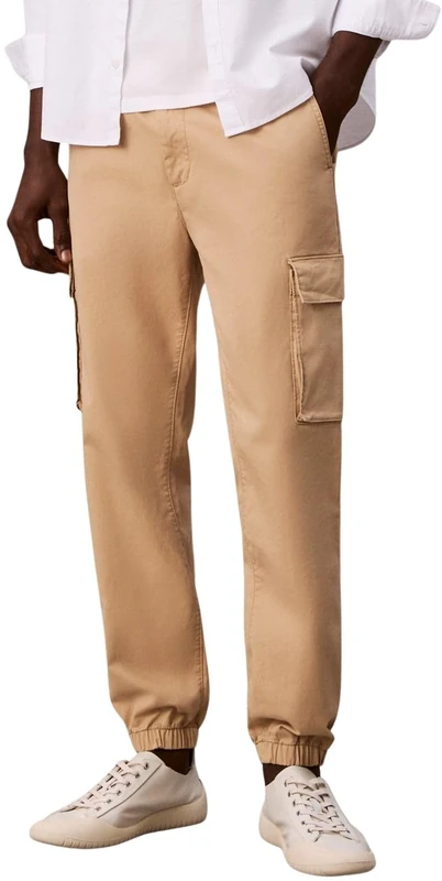 Calvin Klein Men's Skinny Elastic Cotton Cargo Pant LV04RD608G Casual Pants, Brown (Travertine), XL