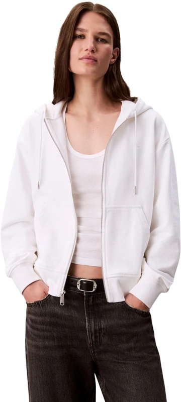 Calvin Klein Women's ARCHIVE LOGO FRENCH TERRY FZ HOO LV047B237G Sweatshirts, WHITE (Brilliant White), XS