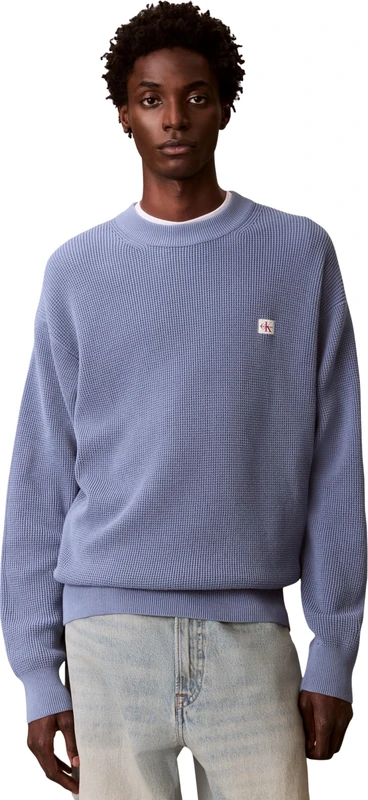 Calvin Klein Men's LS EZ Cotton Waffle CRWNK SWTR 9 LV04RD313G Sweaters, Blue (Dusty Sailor Blue), S