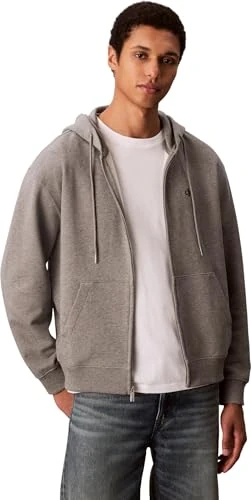 Calvin Klein Men's LS EU 350TERRY MONOGRAM FZ HOODI LV04RD240G Sweatshirts, GREY (Med Grey Htr), M