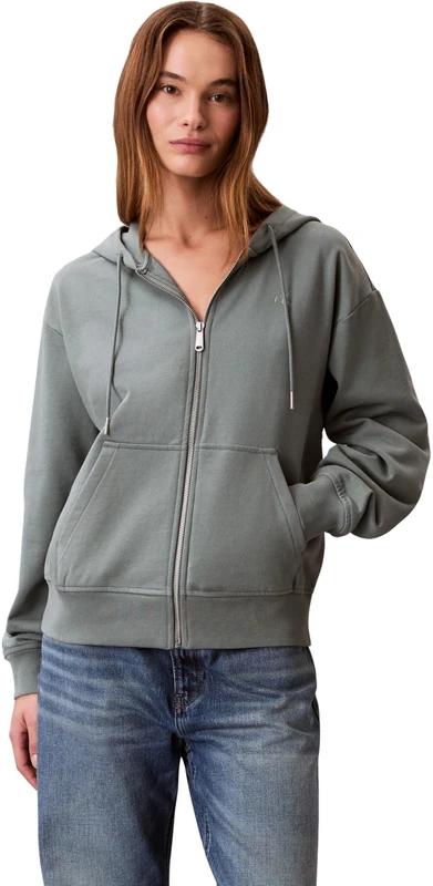 Calvin Klein Women's ARCHIVE LOGO FRENCH TERRY FZ HOO LV047B237G Sweatshirts, GREY (Autumn Green), L
