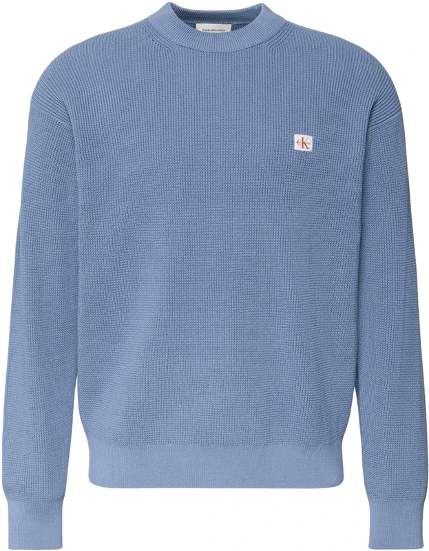 Calvin Klein Men's LS EZ Cotton Waffle CRWNK SWTR 9 LV04RD313G Sweaters, Blue (Dusty Sailor Blue), L