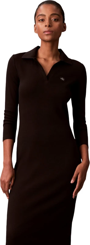 Calvin Klein Women's LS Woven Label Johnny Collar MID LV047E202G Dresses, Black (Black), S