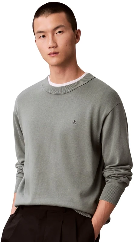 Calvin Klein Men's EU LS Cotton Relaxed CREWNK SWEA LV04RC309G Sweaters, Grey (Autumn Green), XL