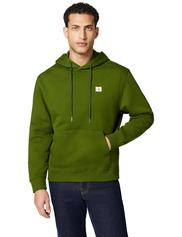 Calvin Klein Men's LS 350TERRY EU WHSL BADGE HOODIE LV04RC274G Sweatshirts, GREEN (Medieval Forest), XL