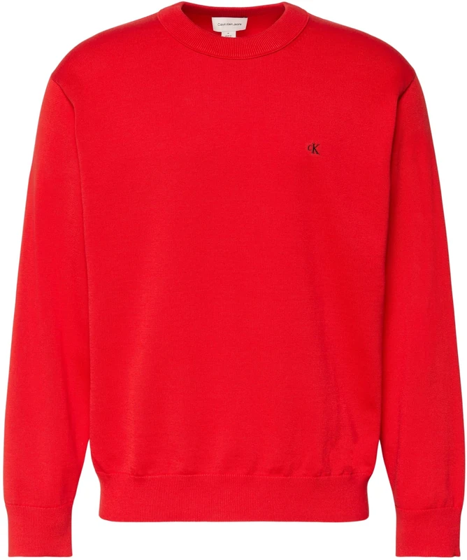 Calvin Klein Men's EU LS Cotton Relaxed CREWNK SWEA LV04RC309G Sweaters, RED (Adrenaline Rush), XL