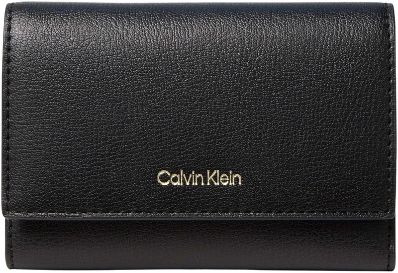 Calvin Klein Women's FOIL Logo Trifold with Zip Pocket LV04F1117G Wallets, Black (Black/Toasted Coconut), One Size
