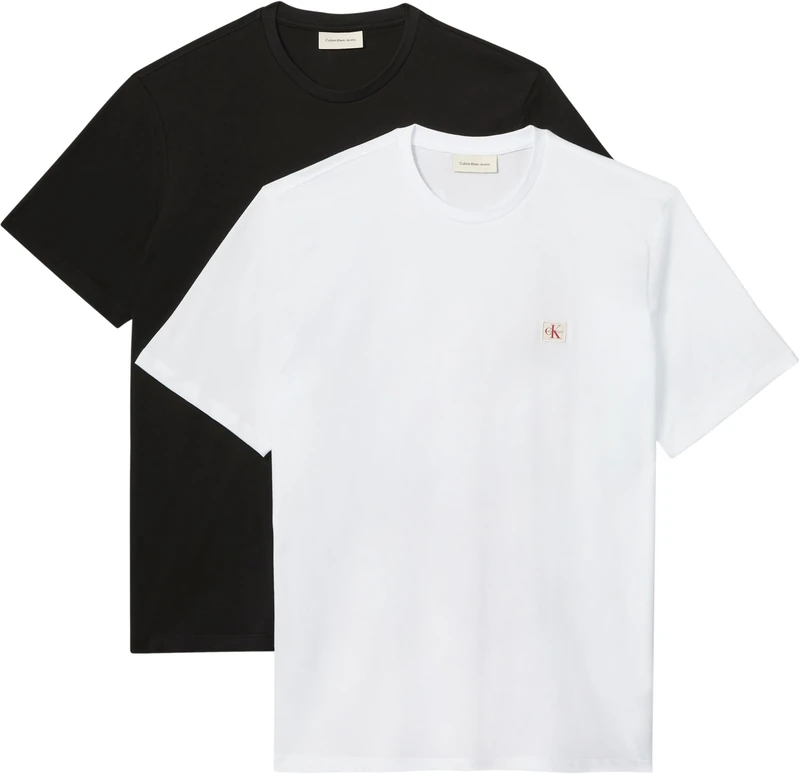 Calvin Klein Men Ss Woven Label Tee 2Pk LV04RD248G Tees, Multi (Black/Bright White), XL - Image 1