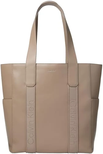 Calvin Klein Women's WEBBING STRAP TOTE LV04F3289G Tote, Brown (Desert Taupe), One Size