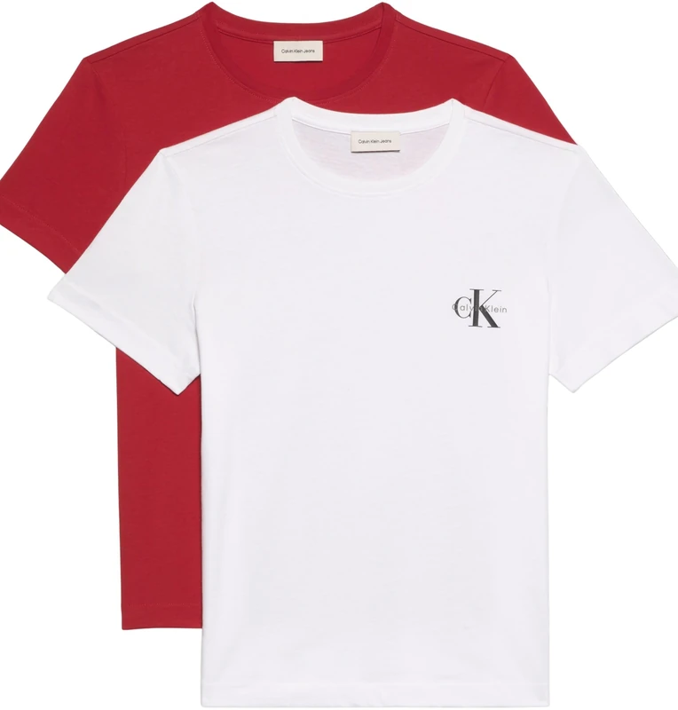 Calvin Klein Women's A- Logo CN 2 Pack Tee LV047C905G Tees, RED (Adrenaline Rush/Brilliant White), L
