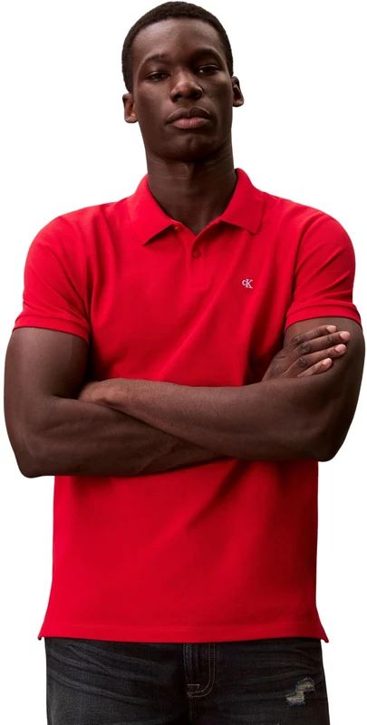 Calvin Klein Men's SS Monogram Pique Polo LV040EM269 S/S Polo, RED (Adrenaline Rush), XS
