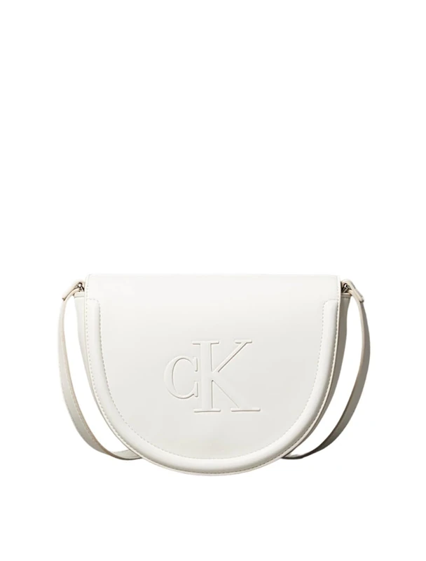 Calvin Klein Women's BOLD CK SADDLE CROSSBODY LV04F3221G Crossover, Khaki (Lily White), One Size