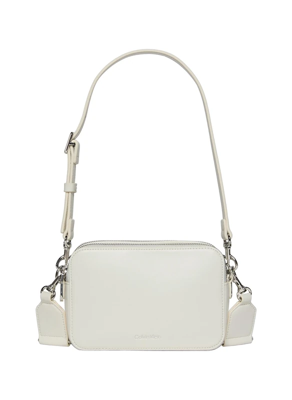 Calvin Klein Women's WEBBING DOUBLE STRAP CAMERA BAG LV04F3165G Crossover, Khaki (Lily White), One Size