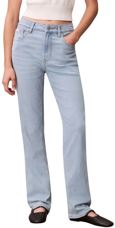 Calvin Klein Women's EU HIGH Rise Straight Blue RAIN LV047E612G Jeans, Blue (Blue RAIN), 24W / 30L