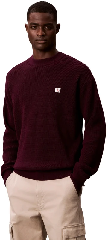 Calvin Klein Men's LS EZ Cotton Waffle CRWNK SWTR 9 LV04RD313G Sweaters, Purple (Passion Plum), L