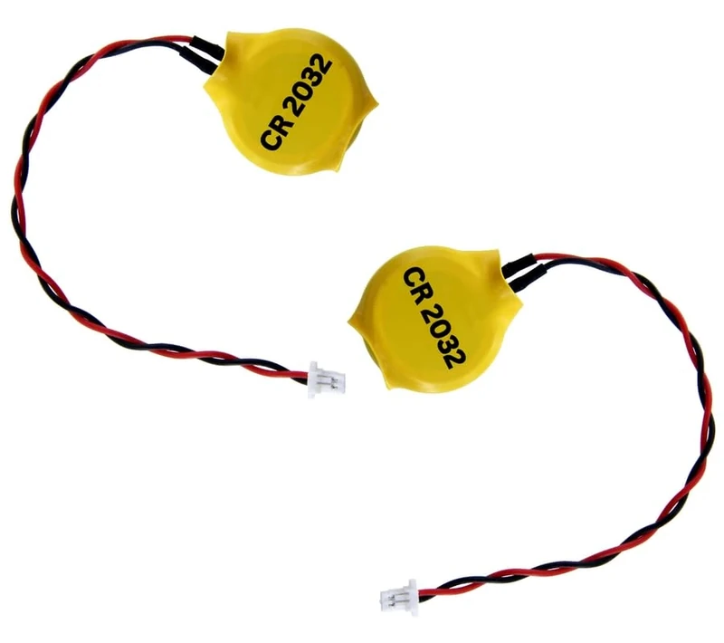 Eunicell - 2 x CR2032 CMOS 3V Lithium Button Coin Cell Battery with JST 2-Pin Connector - Replacement Battery For Desktop Computers Laptops and Motherboards