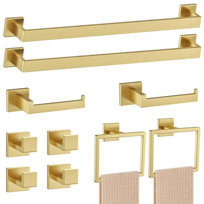 10-Piece Brushed Gold Bathroom Hardware Accessories Set Bathroom Towel Bar Set,Towel Rack/Holder Set for Bathroom Stainless Steel Wall Mounted,23.6 Inch