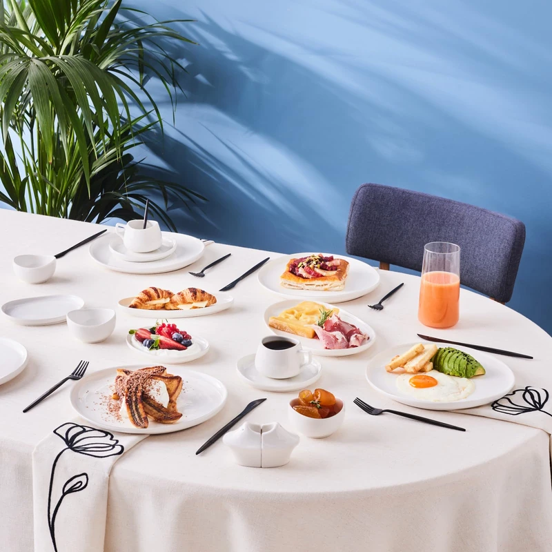 KARACA Stream Bone Hole 34-Piece Breakfast Set – Modern Bone China Tableware for Everyday Dining