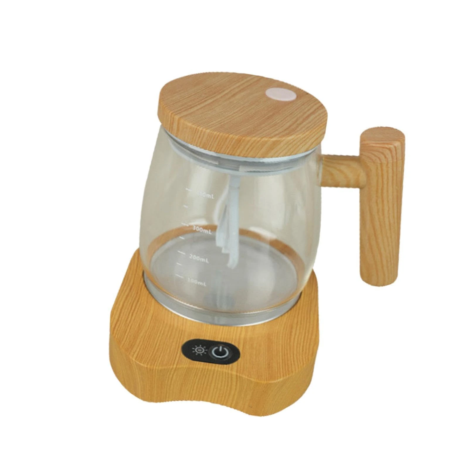 LOVIVER Electric Mixing Coffee Cup Electric Mixer Mug with Warmer Coaster 400ml Self Mixing Coffee Cup for Home Gift Office Desk, Wood