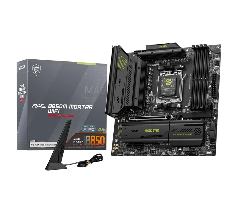 MSI MAG B850M MORTAR WIFI Motherboard, mATX - Supports AMD Ryzen 9000/8000 / 7000 Processors, AM5-60A SPS VRM, DDR5 Memory Boost 8200+ MT/s (OC), PCIe 5.0 x16, M.2 Gen5, Wi-Fi 7, 5G LAN