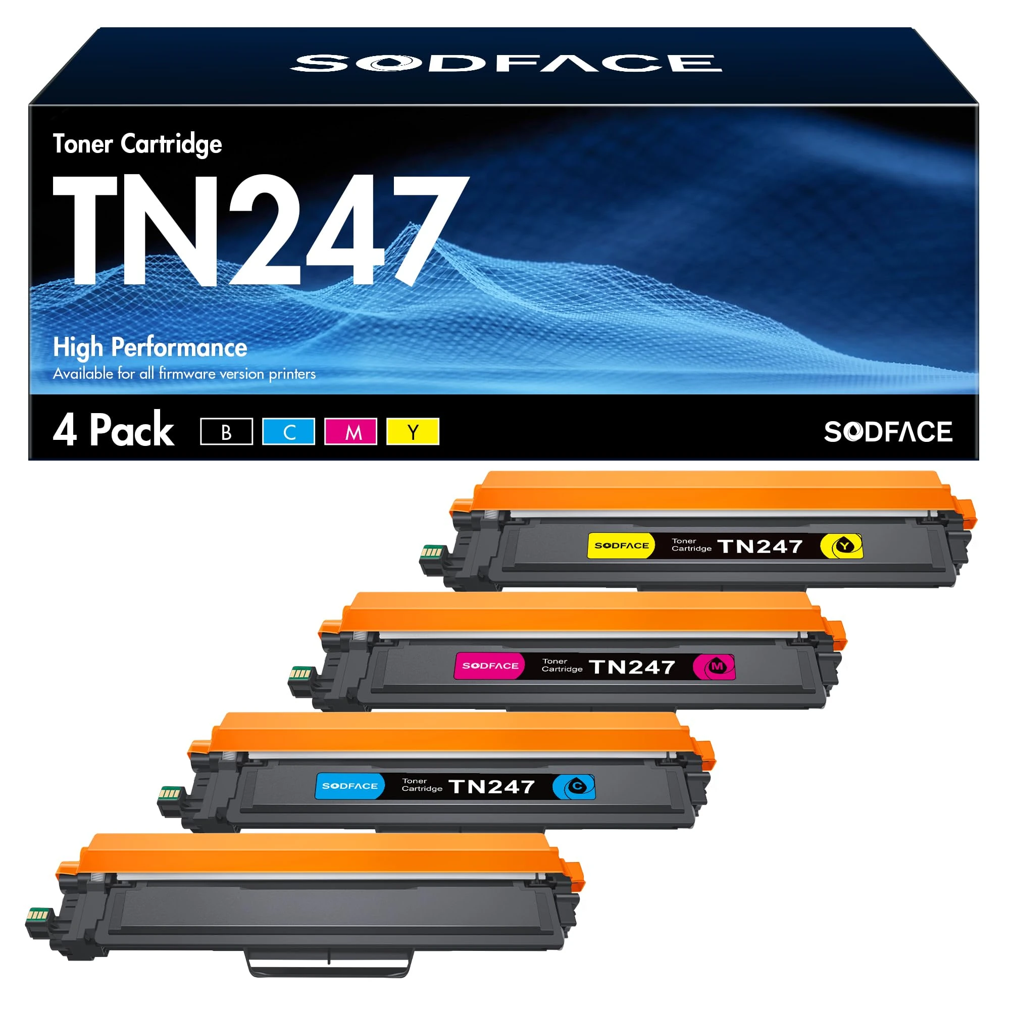SODFACE TN247 TN243 TN247 Toner Cartridges Compatible for TN243 TN-243CMYK for Brother DCP-L3550CDW HL-L3230CDW MFC-3750CDW HL-L3210CW MFC-L3710CW DCP-L3510CDW (Black Cyan Yellow Magenta, 4-Pack)