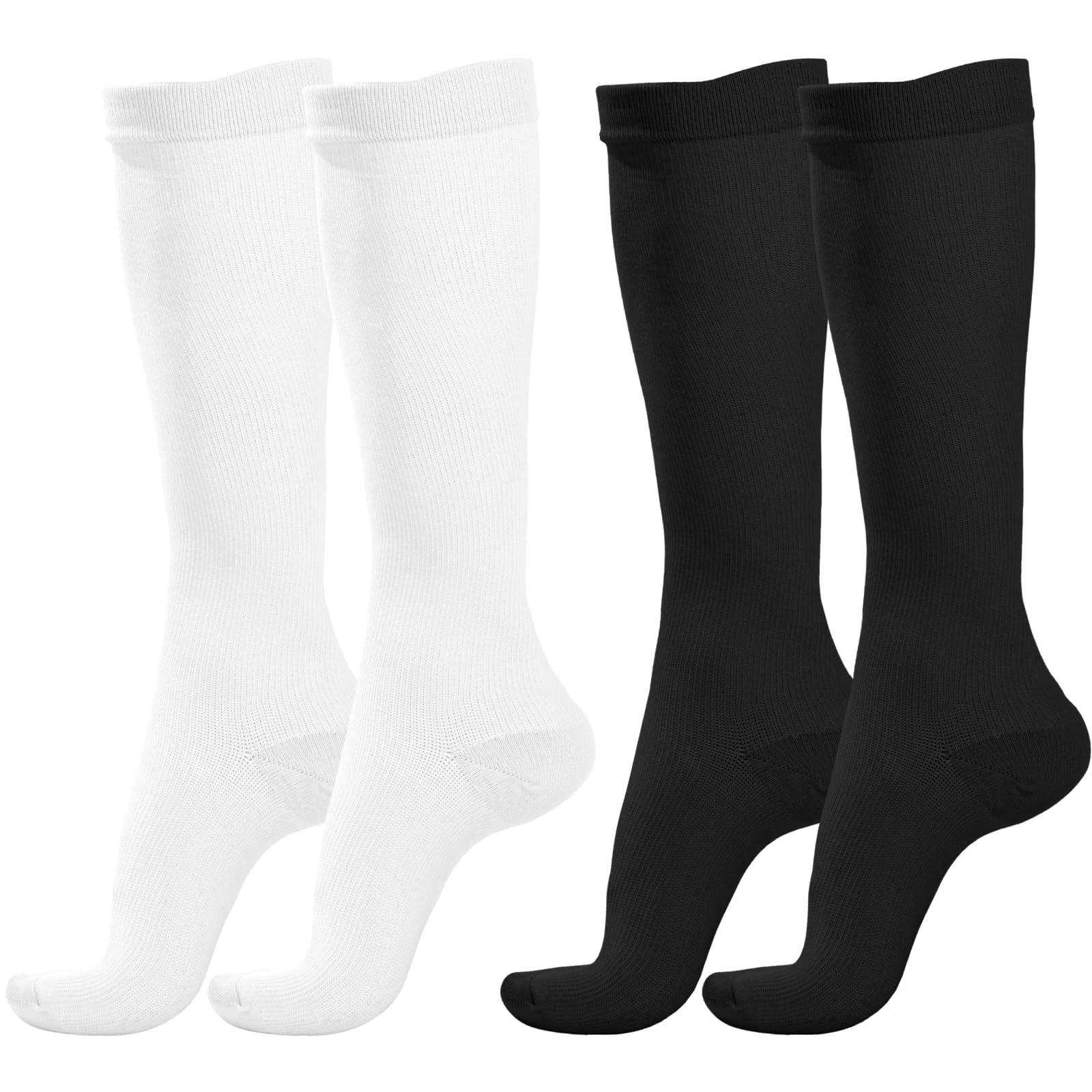 2 Pairs Compression Socks for Women & Men,Flight Socks Compression Stockings Knee High Pressure Support Flight Stockings for Maternity Pregnancy Nurses Flying Varicose Veins (Black+White, L/XL)
