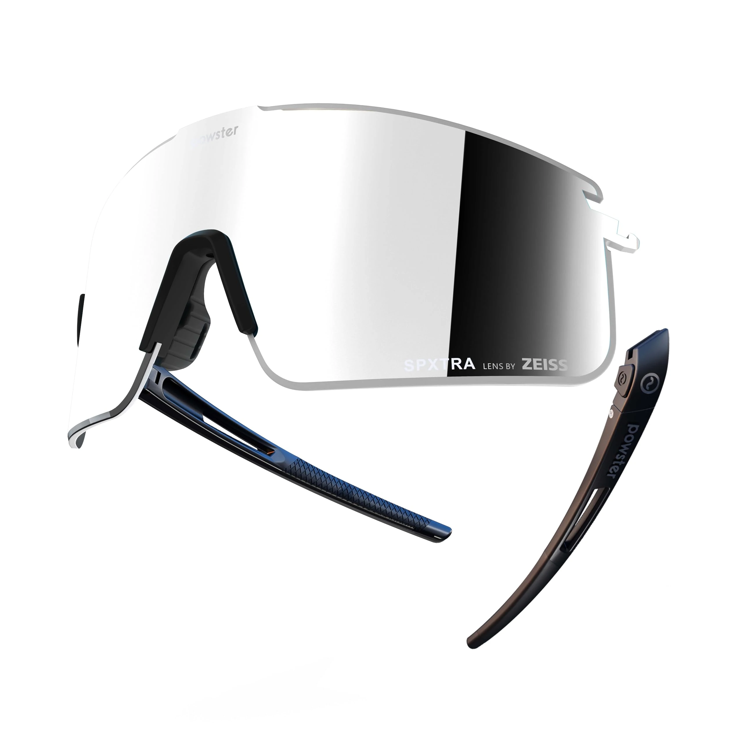 Powster Sports Cycling Sunglasses for Men and Women Interchangeable Six-coated lens UV 400 TR90 Protection Sunglasses Large PhaSilverBlack